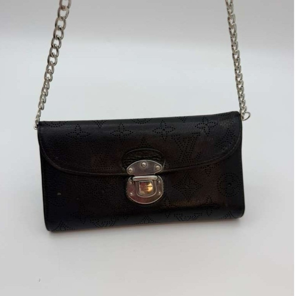 Authentic Louis Vuitton Mahina Black Leather Long Wallet Monogram Wallet W/Chain - Picture 8 of 15